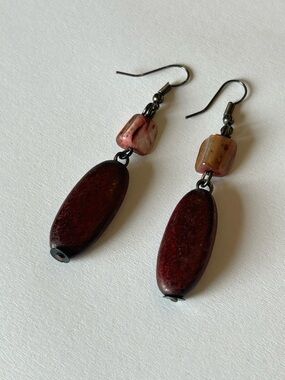 Vintage Shell and Wooden Beaded Drop Earrings